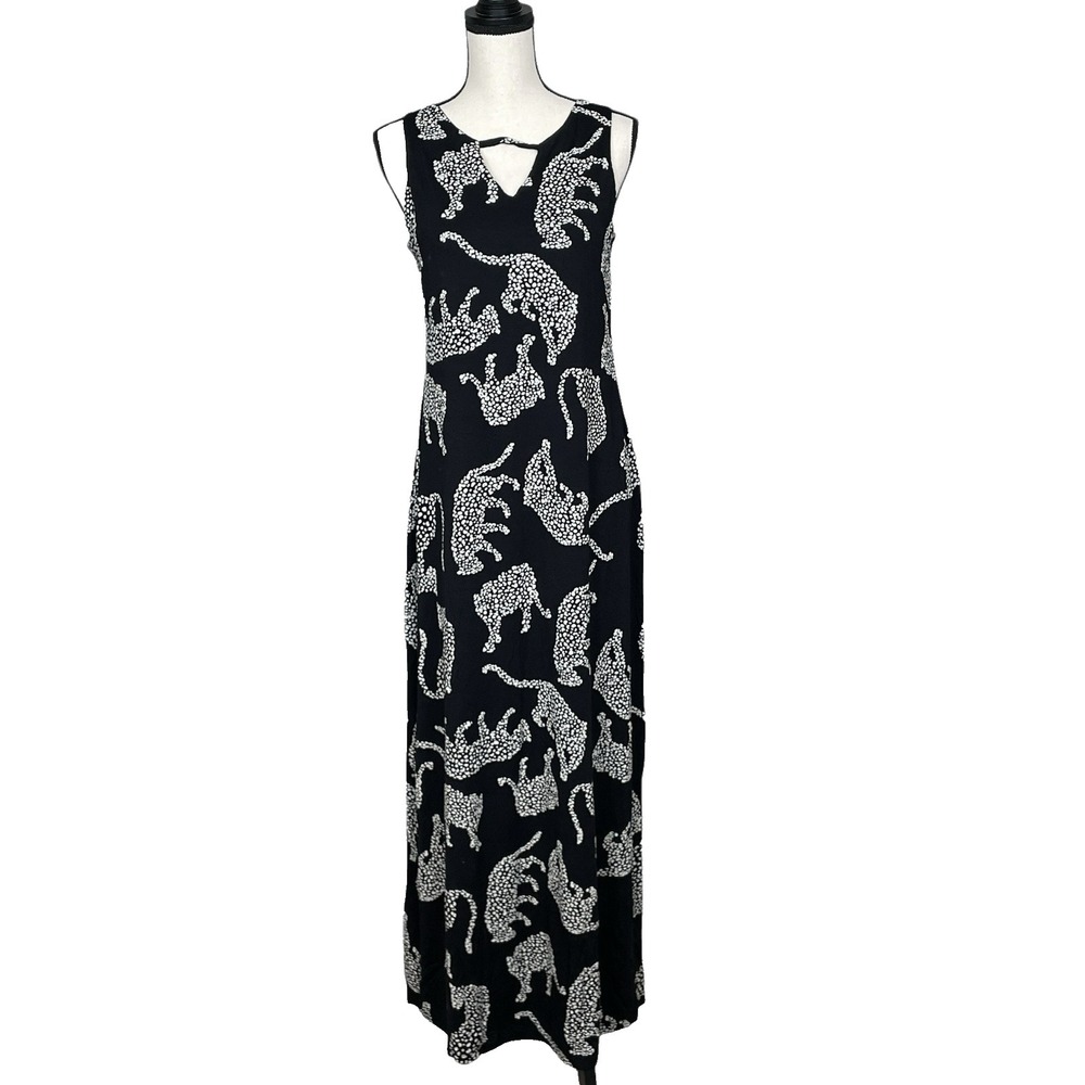 Artsy Leopard Print Jersey Knit Maxi Dress Size L Resortwear Minimalist Modern